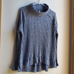 FREE PEOPLE Blue Ribbed Ruffled Sweater